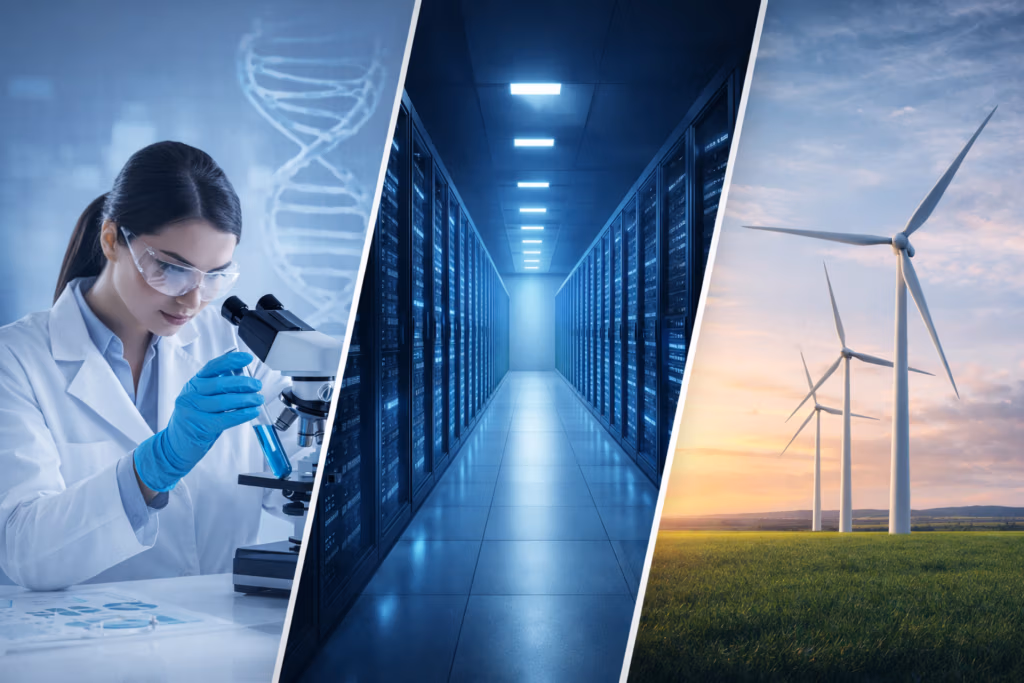 life sciences, data centres, renewable energy